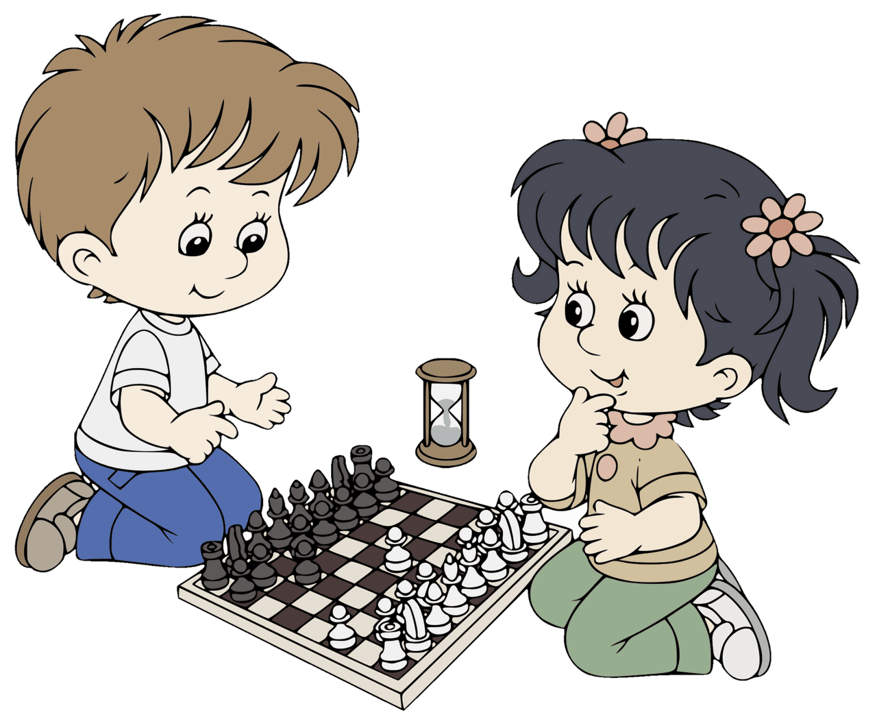 Board game kids playing chess vector clipart images