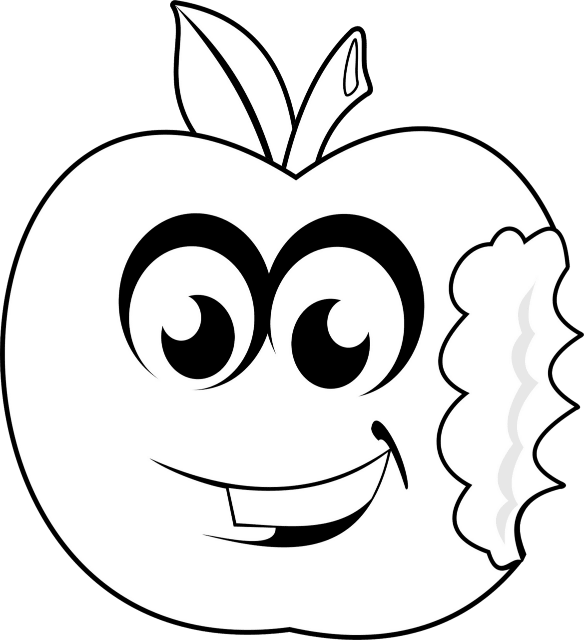 Apple black and white cartoon bitten vector clipart images