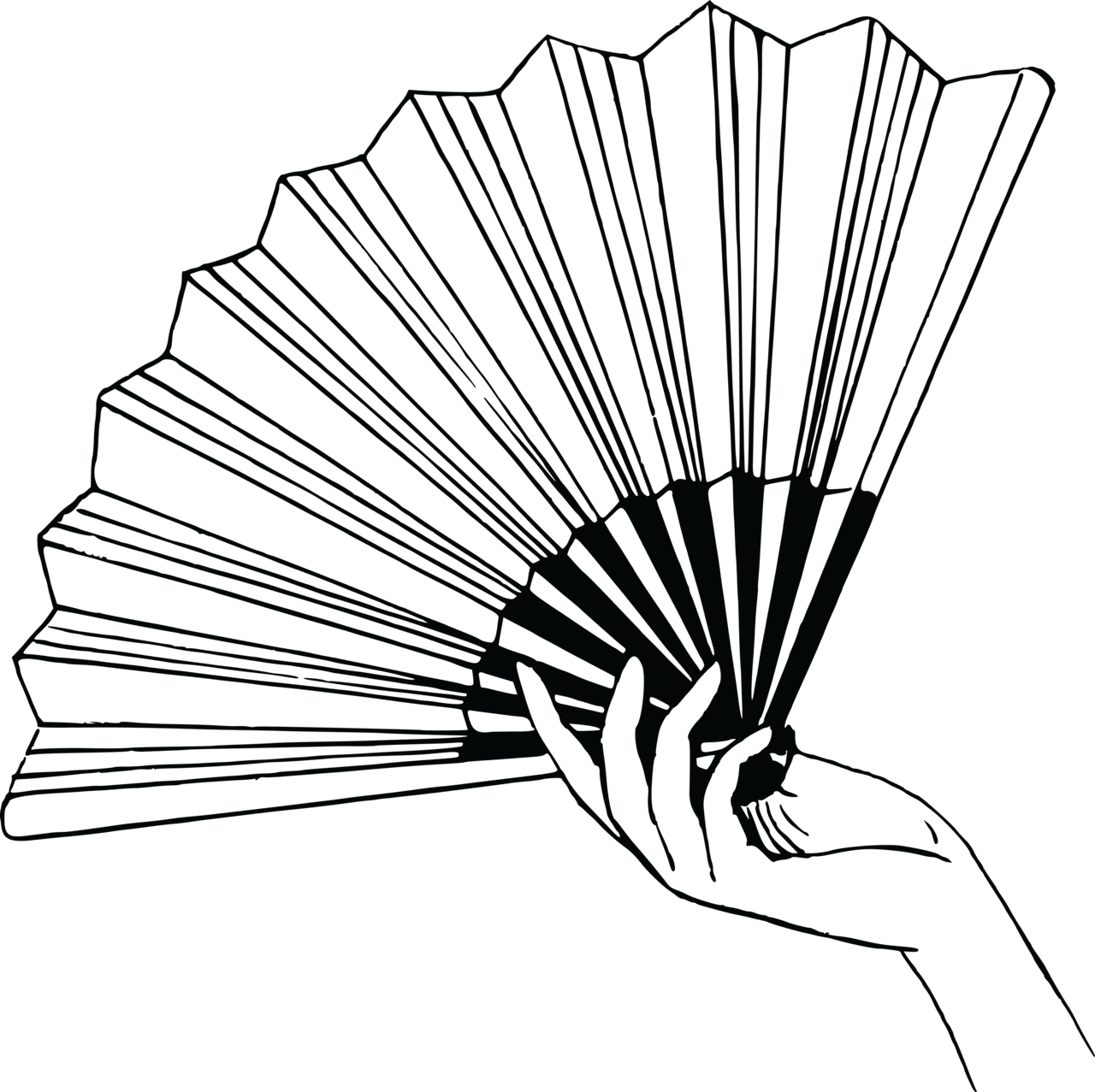 Clipart of hand holding fan black and white paper transparent