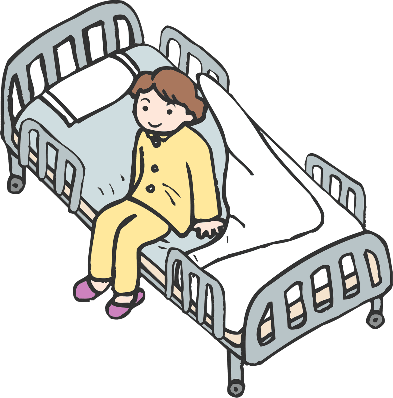 Hospitalized patient is sitting in hospital bed vector clipart images