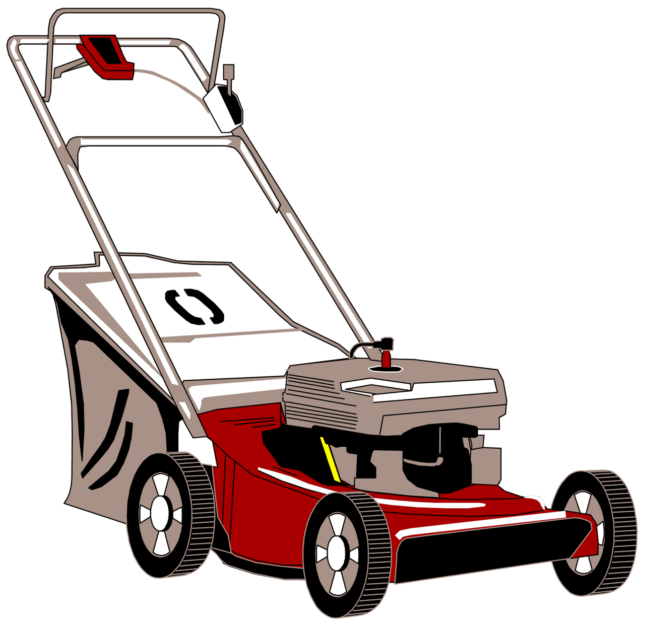 Mowing grass red push lawn mower vector clipart images