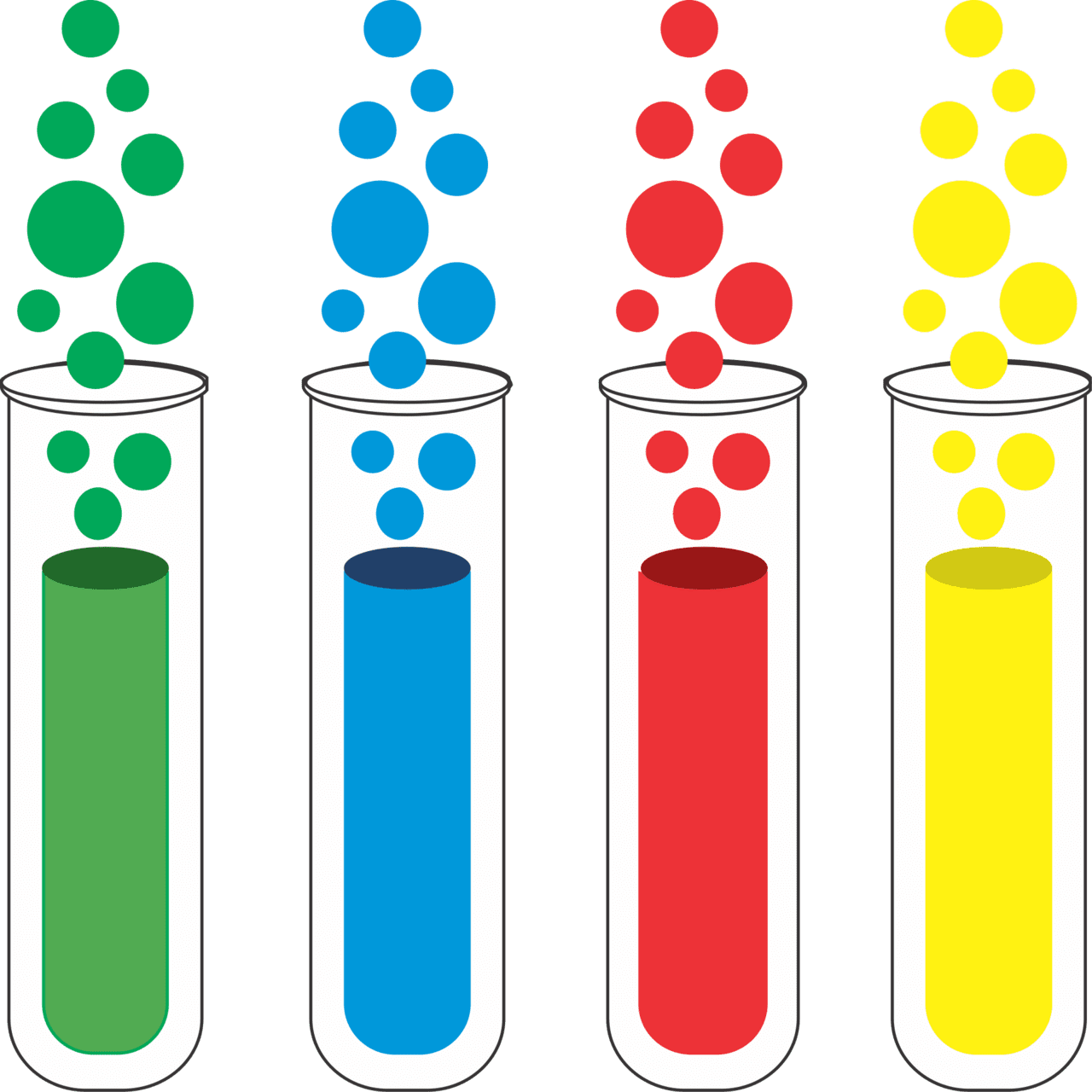 Testing test tubes with green blue red and yellow liquid vector clipart images