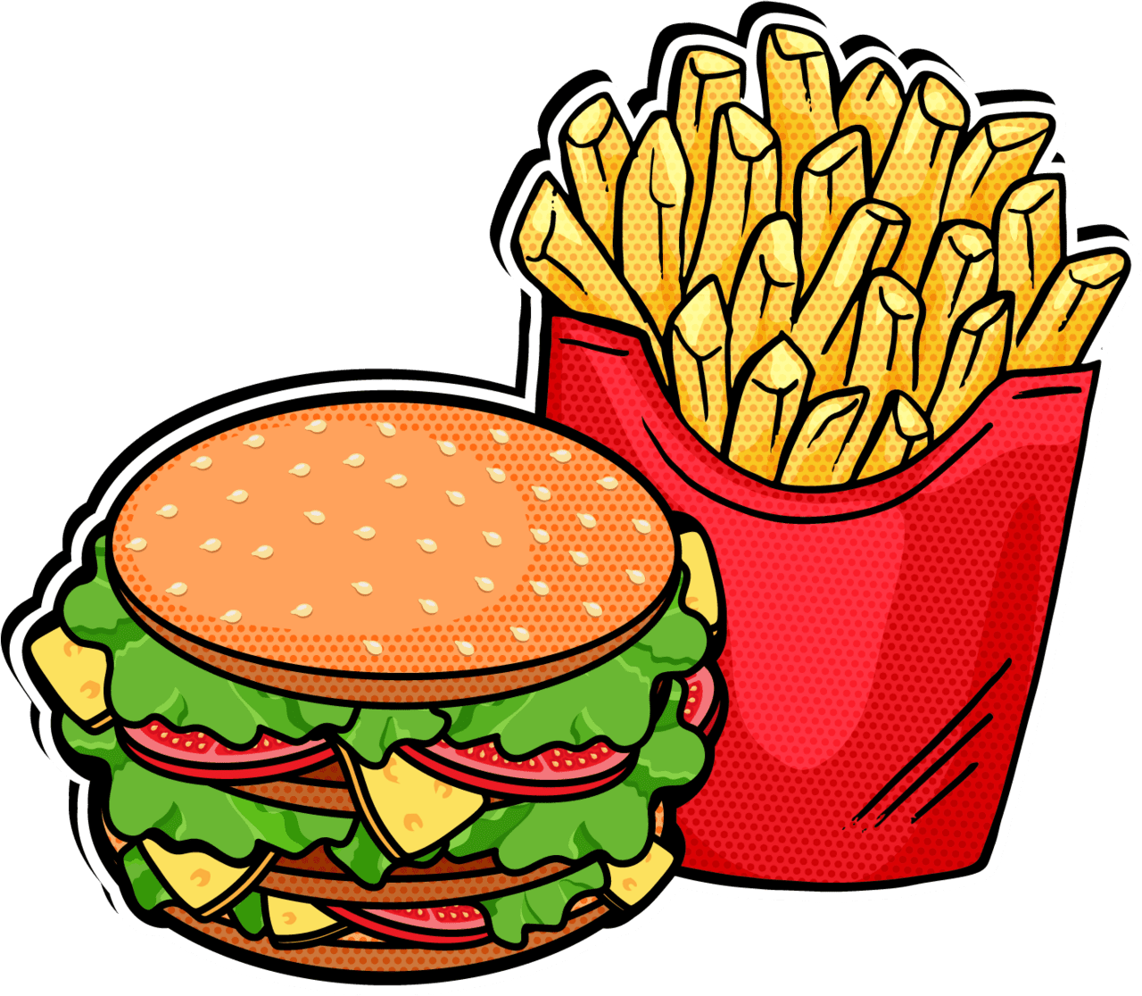 French fries classic burgerand clipart transparent