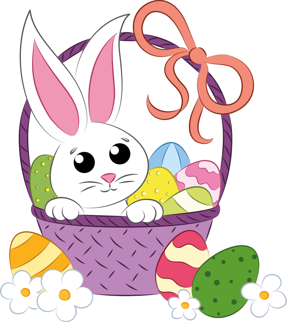 Easter basket and bunny vector clipart images