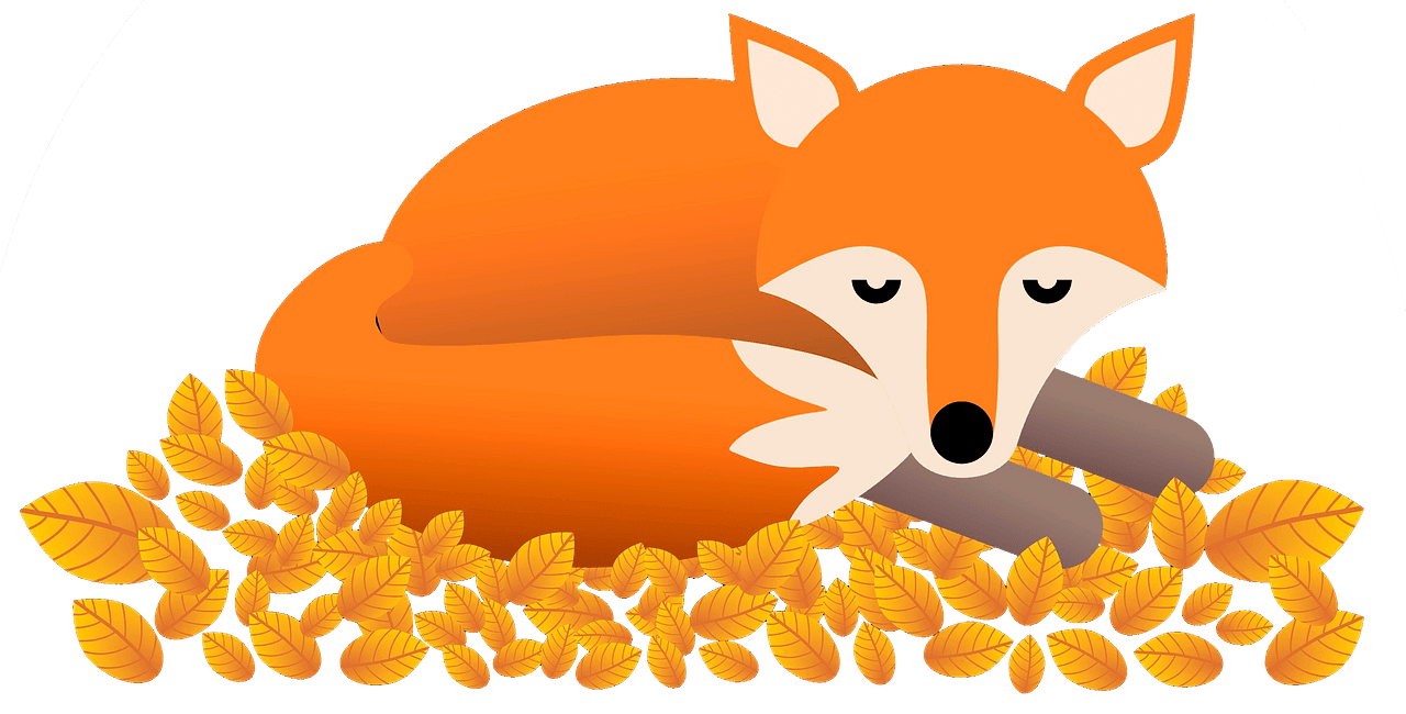 Cute fall fox sleeping yellow leaves vector clipart images