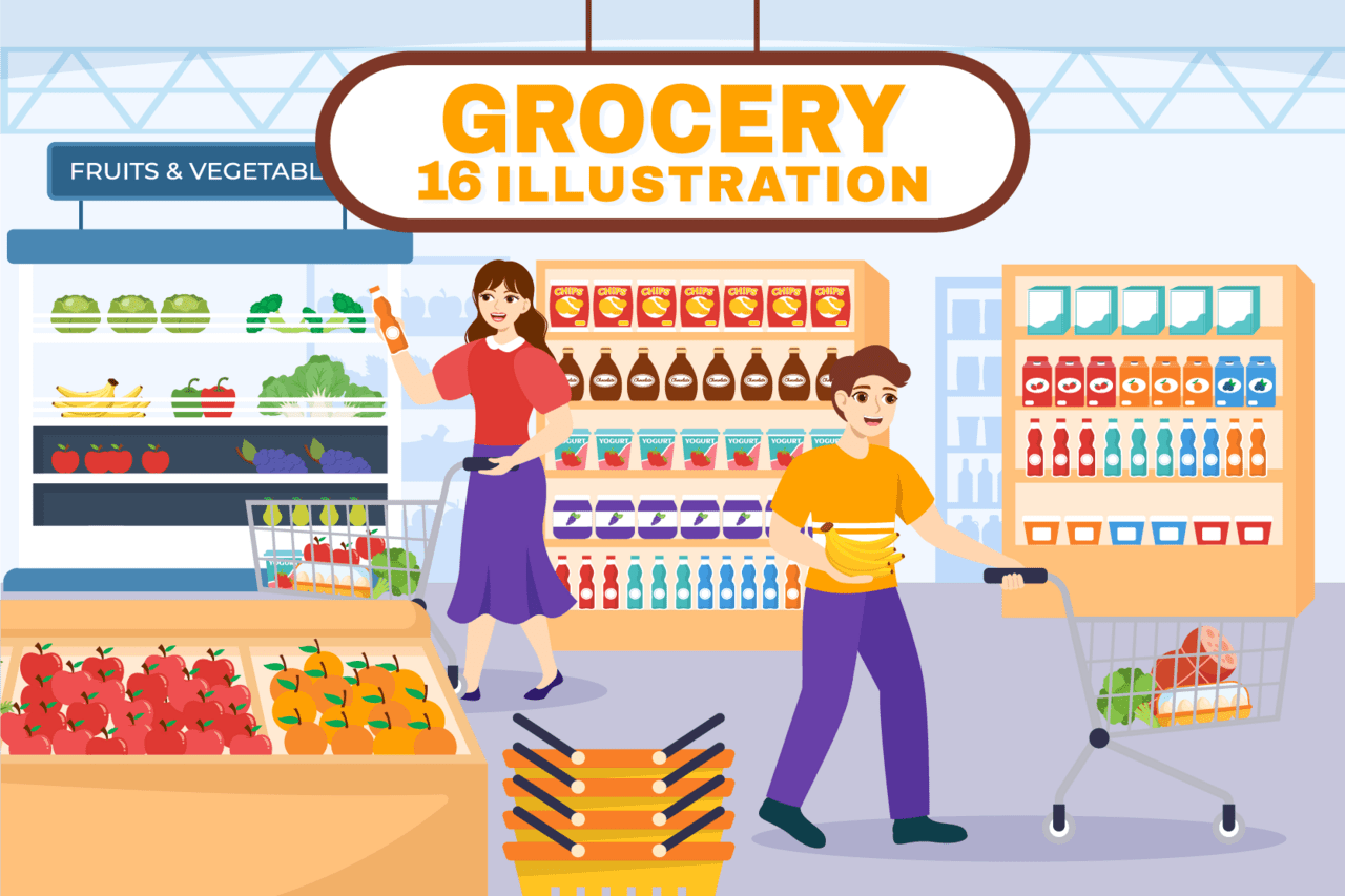 Food grocery store shopping pack drink clipart background
