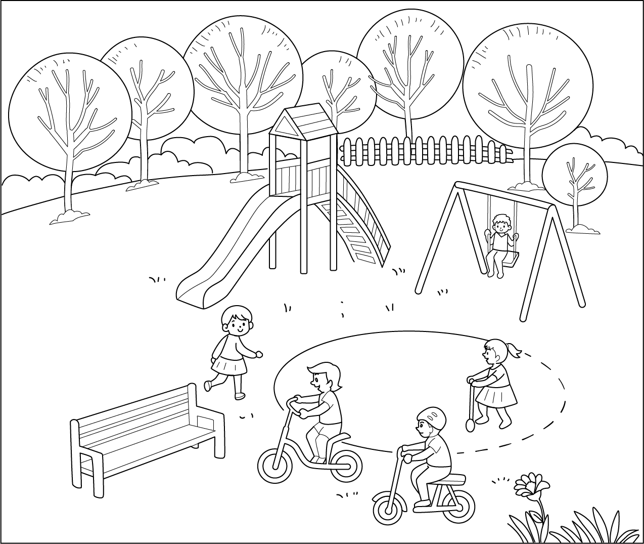 At the park childen colouring page for children book chil monkey pen store clipart free