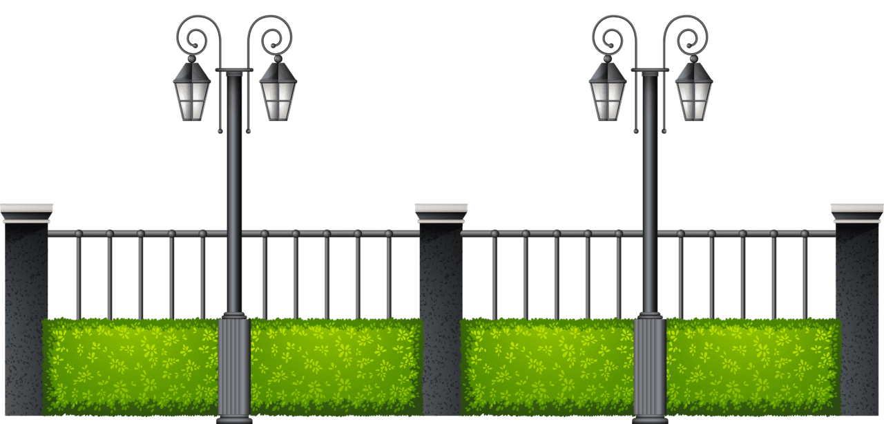 Metal fence with streetlights clipart best background