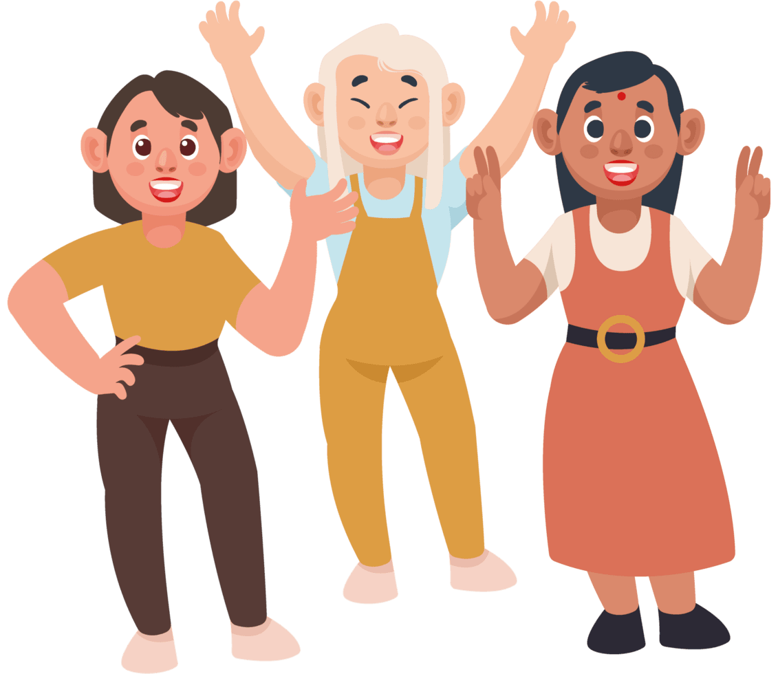 Three diversity girls clipart background