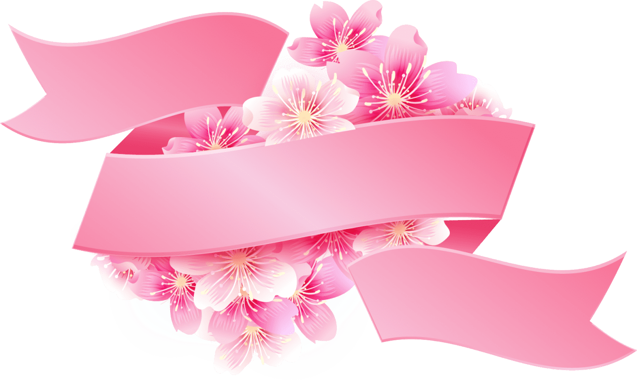 Cherry flower pink ribbon with flowers clipart logo