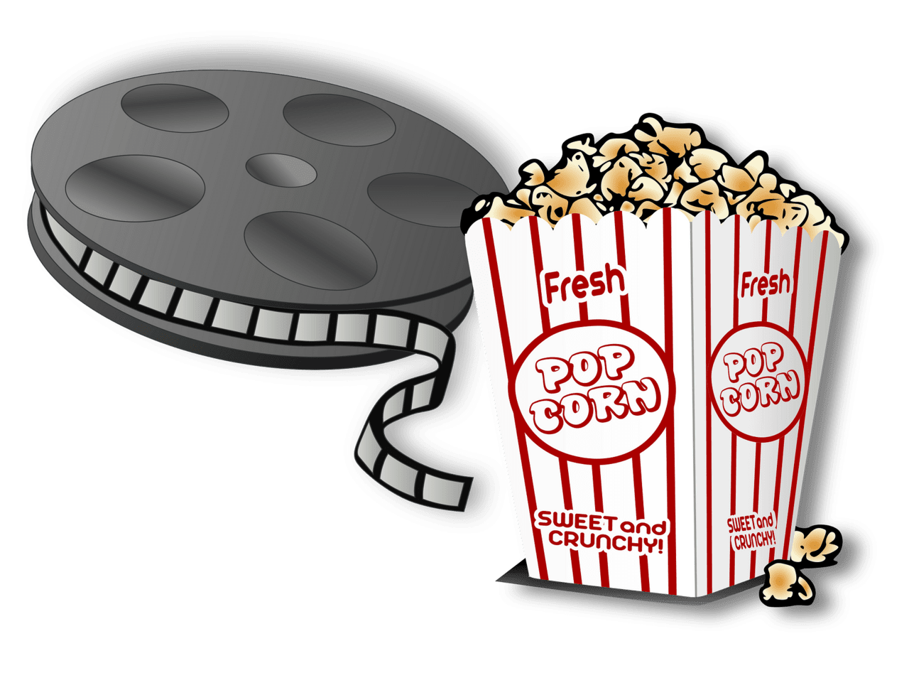 Hot popcorn and movie film reel vector clipart images 2