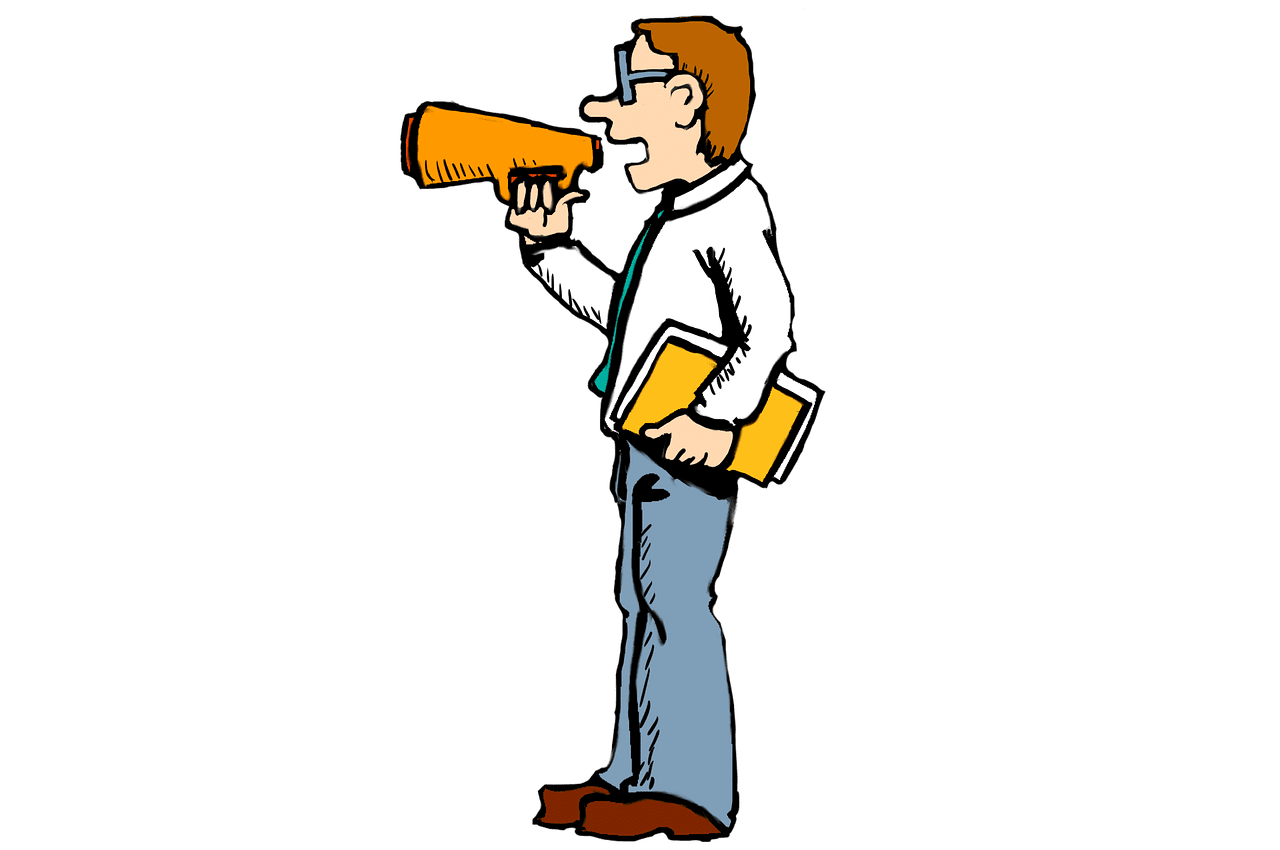 Announcement photo of megaphone speaking loud man teacher from clipart