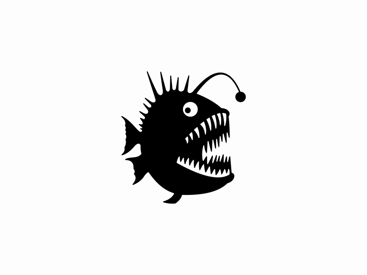 Black white fish anglerfish logo clipart