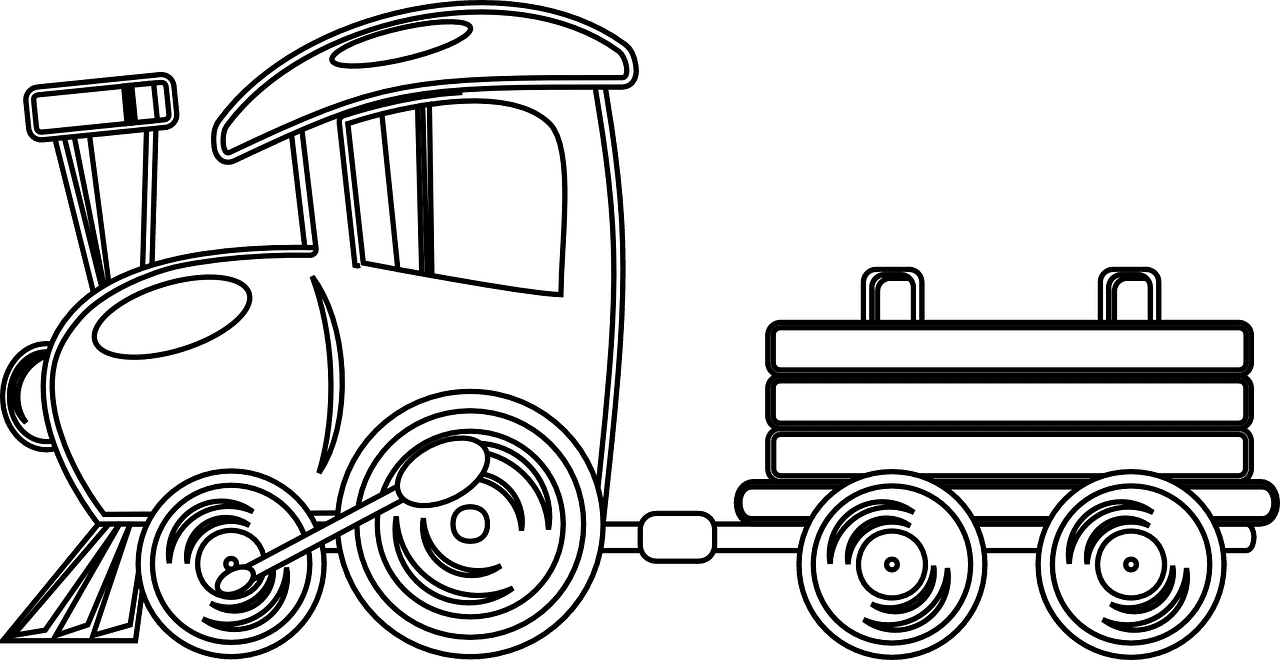 Black and white of cars train travel transportation vector graphic clipart