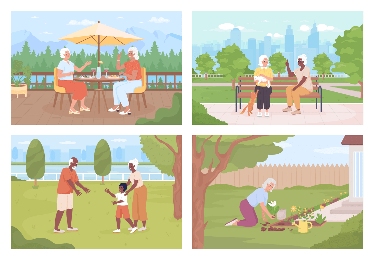 At the park seniors spending time outdoors pack people clipart clip art