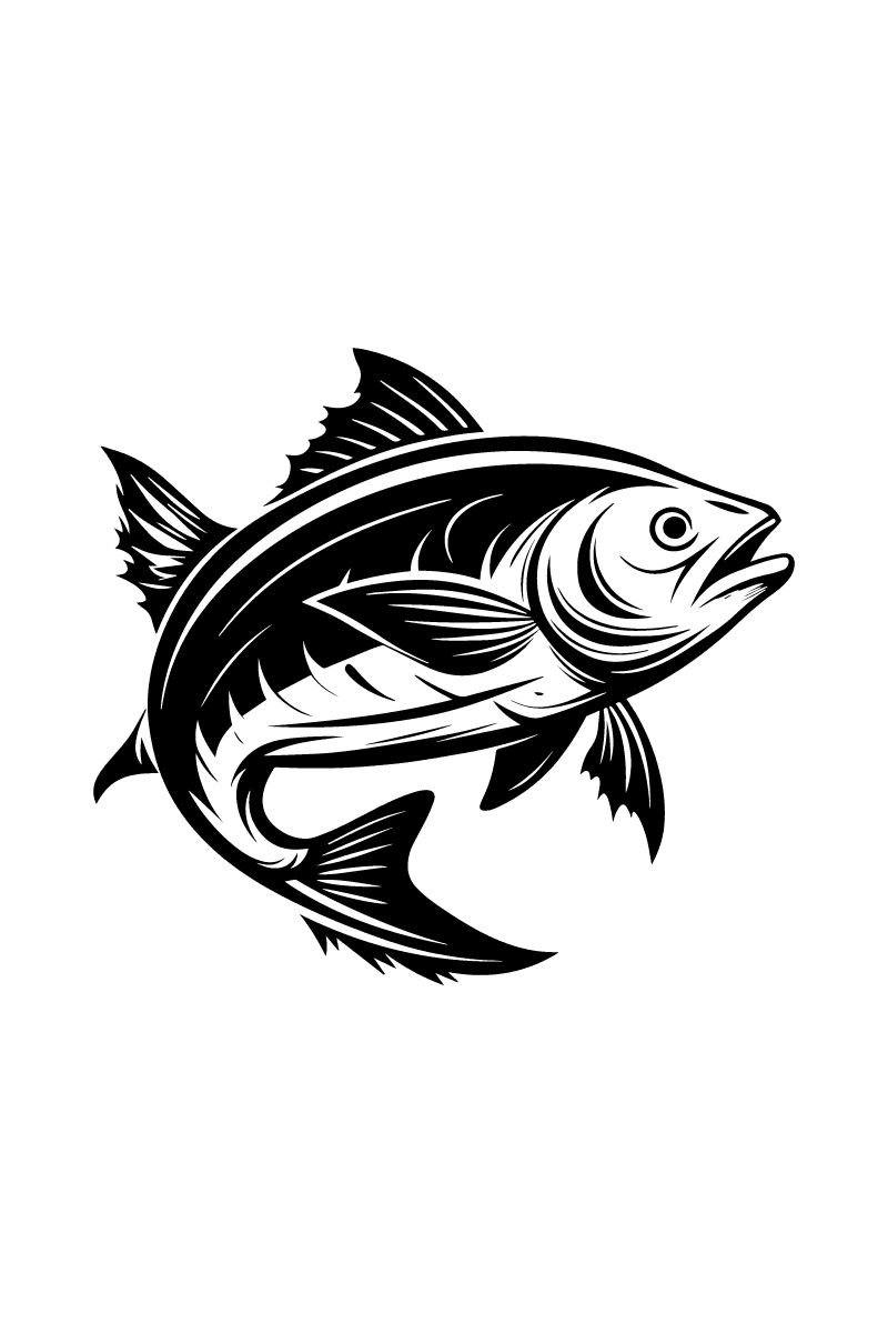 Black white fish line art vector silhouette images clipart