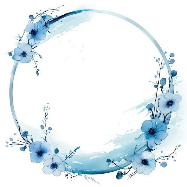 Floral border blue flower circle frame clipart clip art