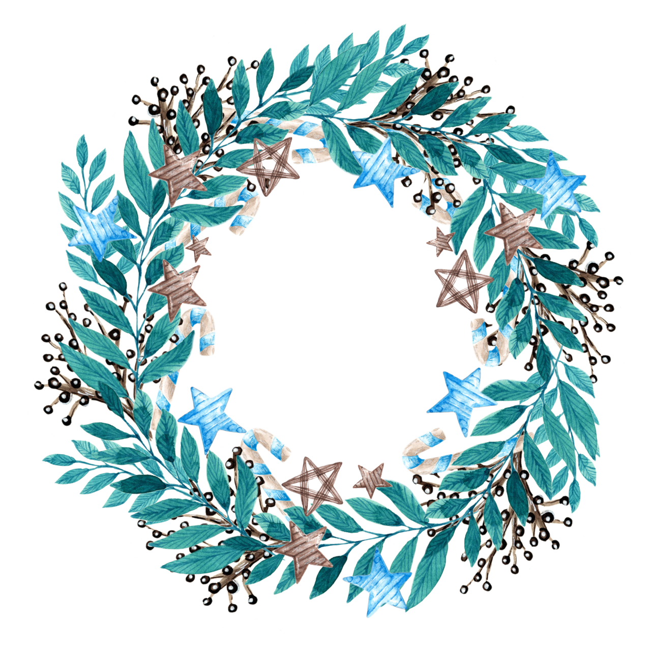 Christmas reef wreath watercolor clipart winter plants leaves branches by illustrator sabina free