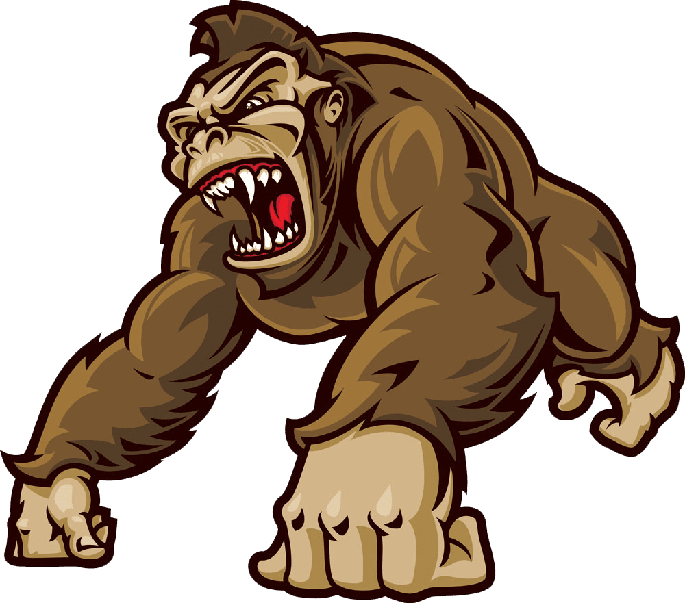 Western ape clipart cartoon transprent angry gorilla image with no background