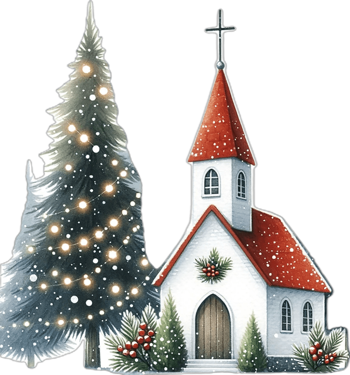 Pictures of christmas watercolor church clipart bundle winter festive covered in snow mercial use etsy