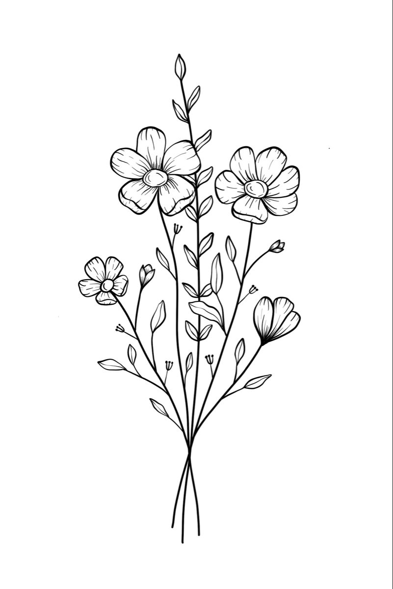 Flower outline simple floral design clipart clip art