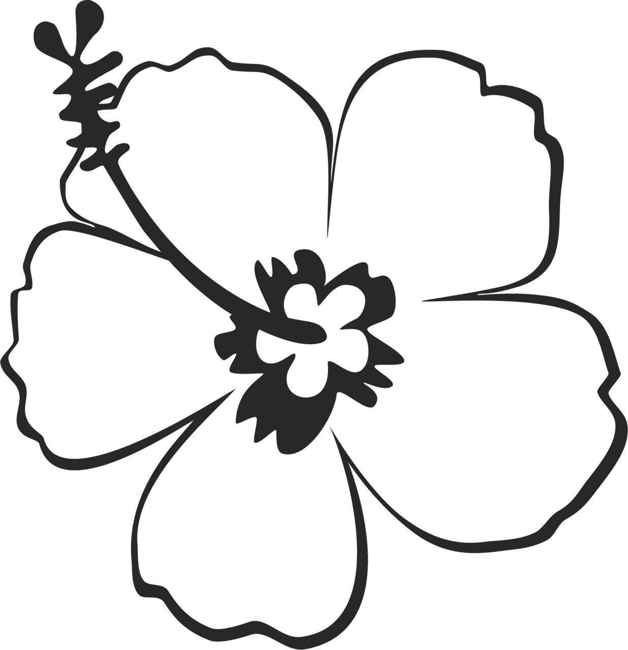 Stylish hibiscus outline rubber stamp clipart transparent