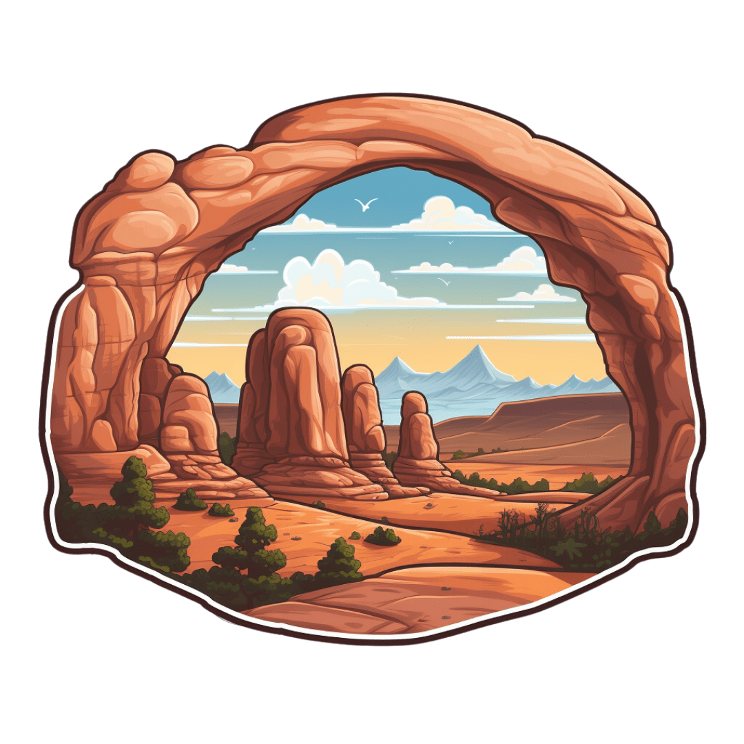 Desert arches national park sticker water bottle travel laptop bumper clipart free