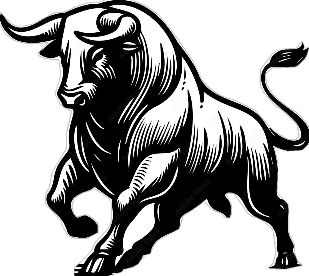 Minimalist black and white vector drawing of bull clipart