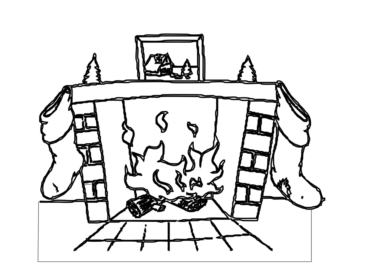 Fireplace chimney black and white clipart image