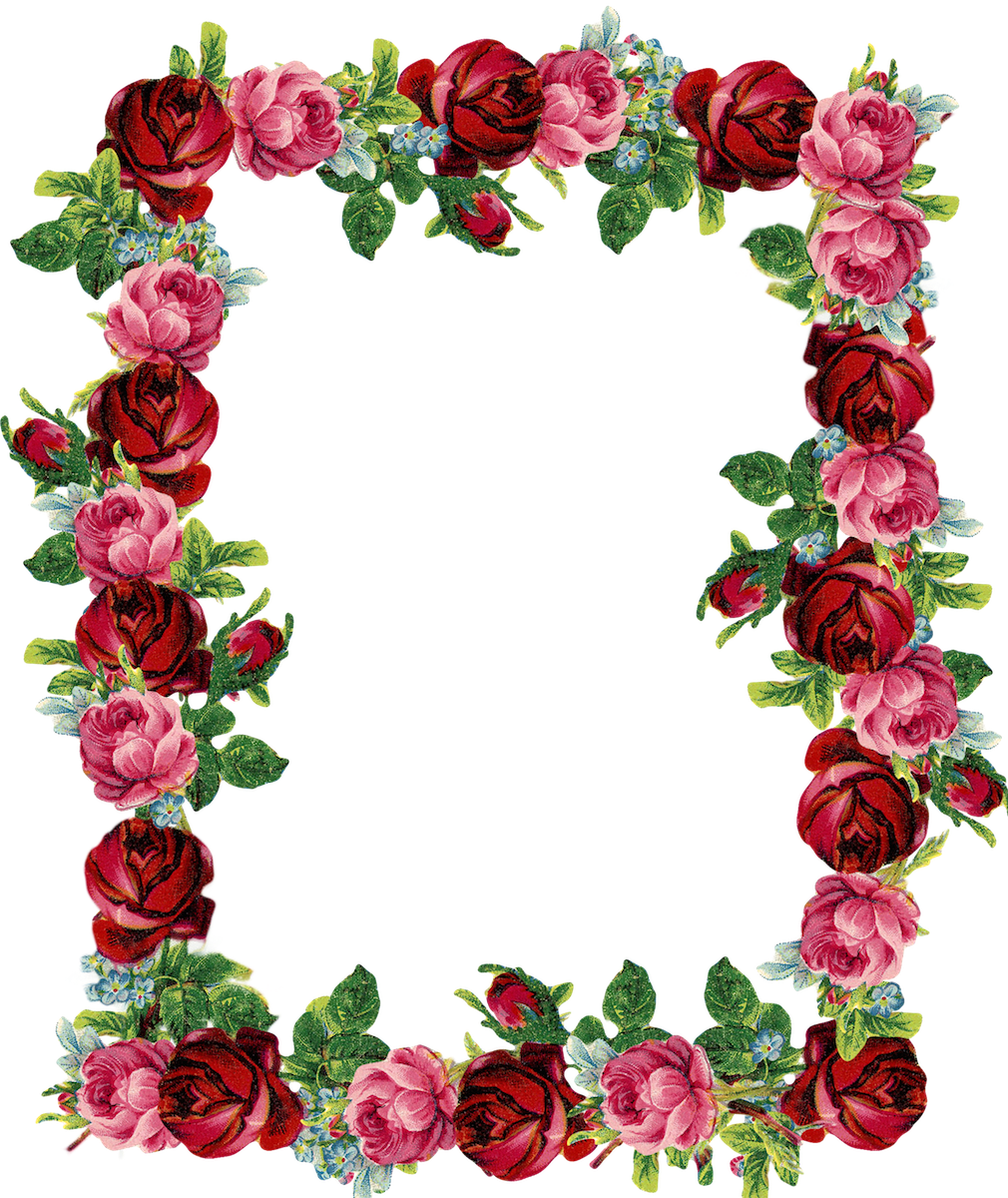 Floral border digital vintage rose frame and gorgeous red rosenrahmen bie clipart image