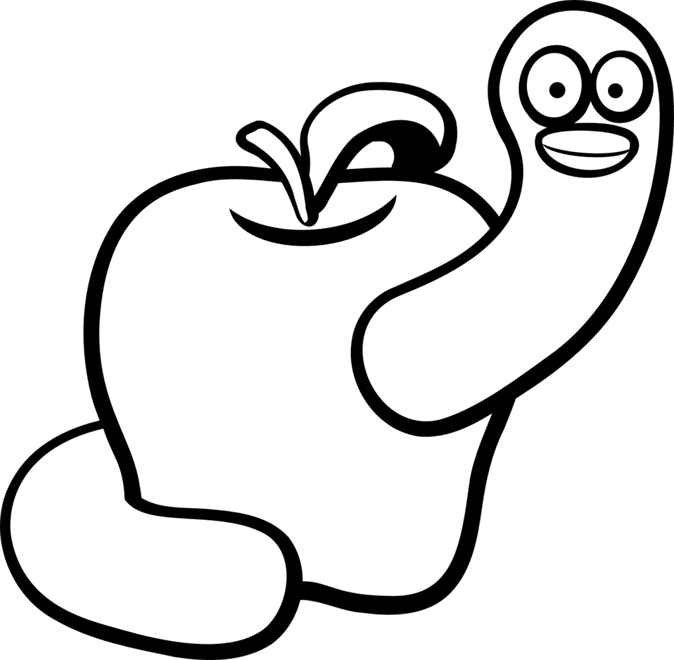 Apple black and white clipart image worm id