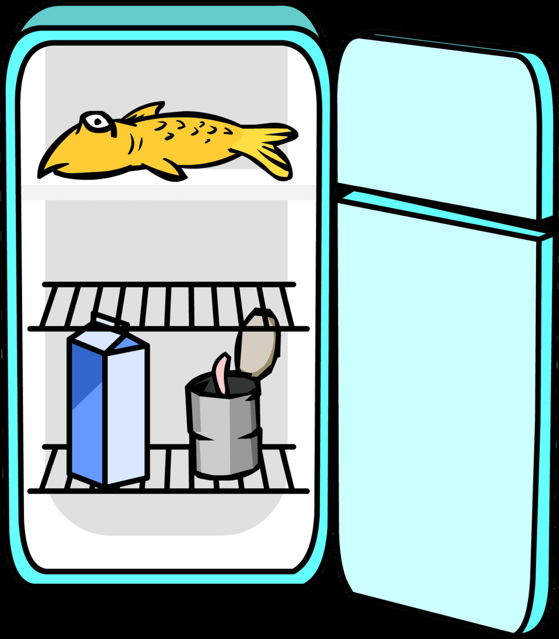 Cartoon fridge with food items clipart image