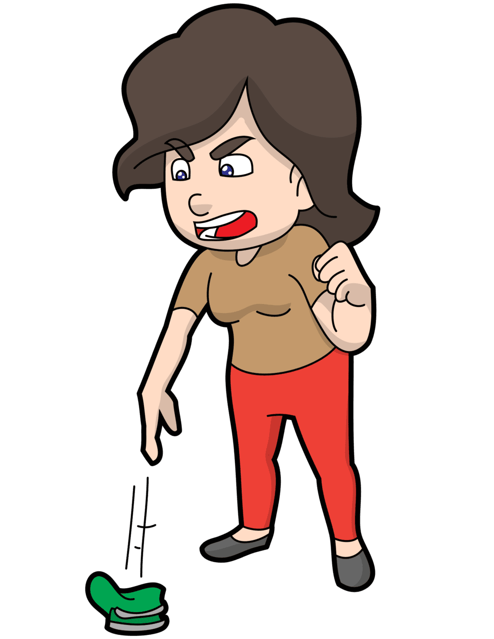 Angry cartoon woman throwing her wallet the ground clipart picture