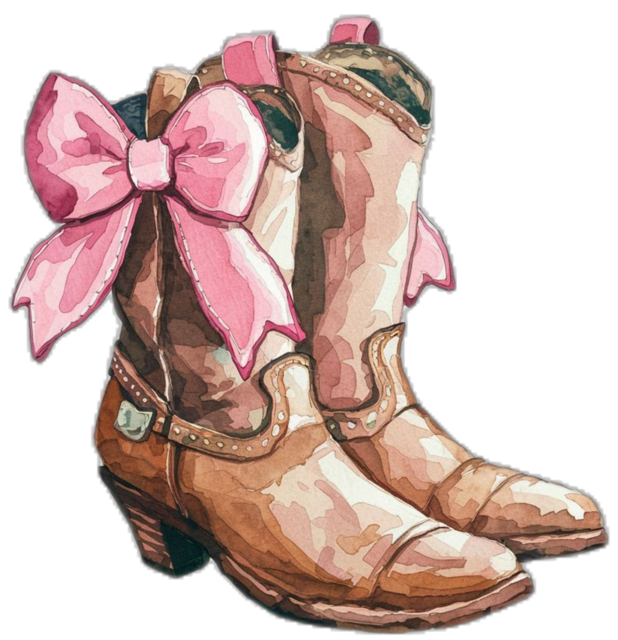 Western boots coquette cowboyboots watercolor style coquetter asthetic cute cowboy country clipart free