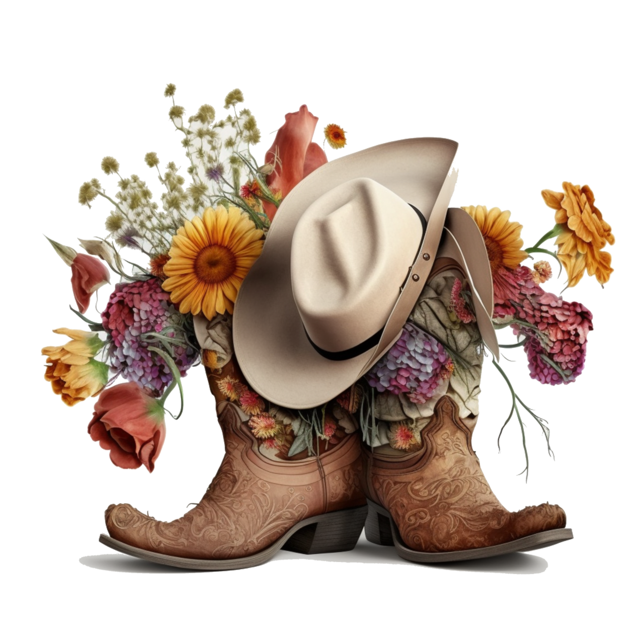 Western boots cowboy with flowers clipart free