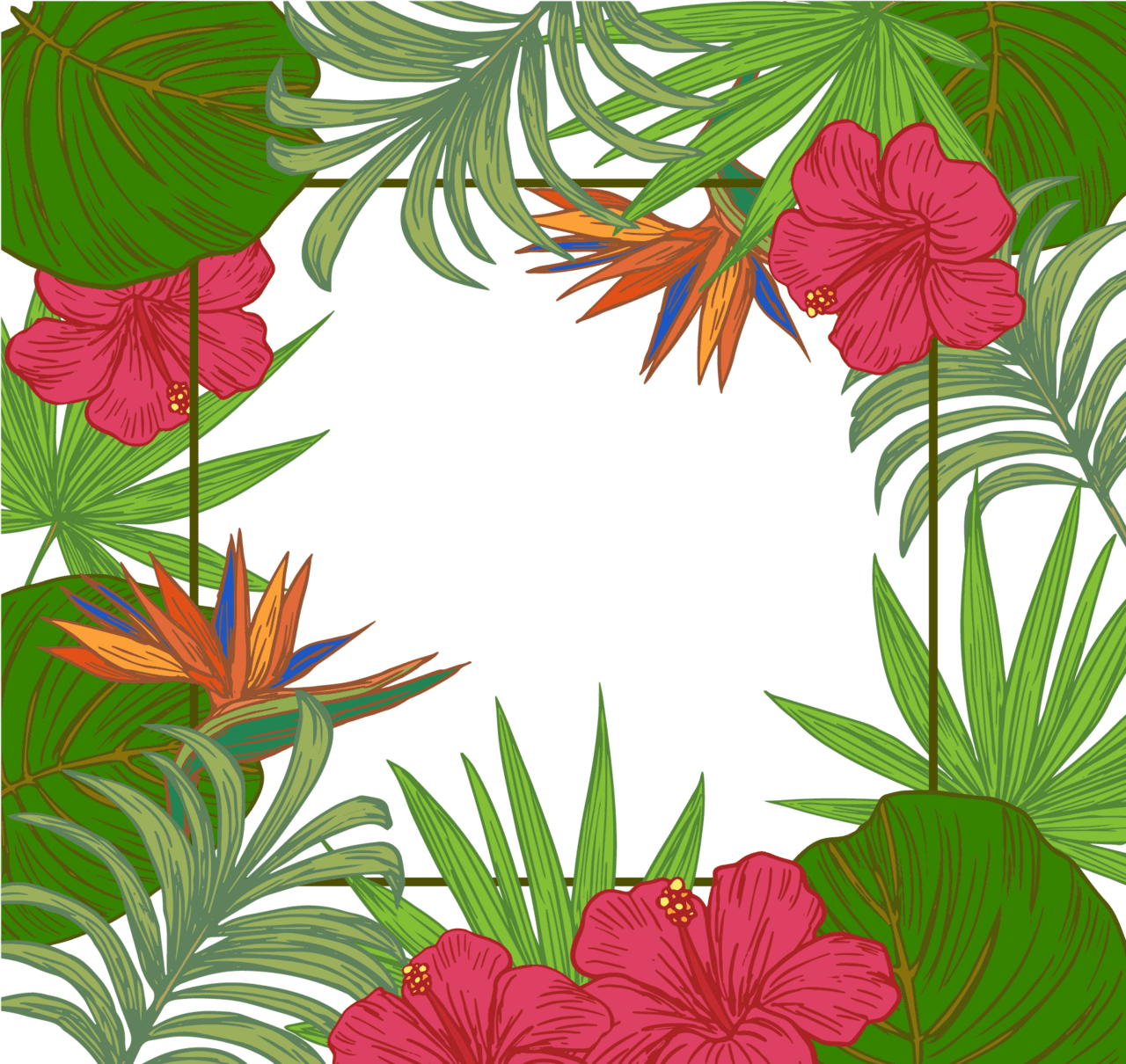 Hd jungle clipart boarder hawaiian leaves border image