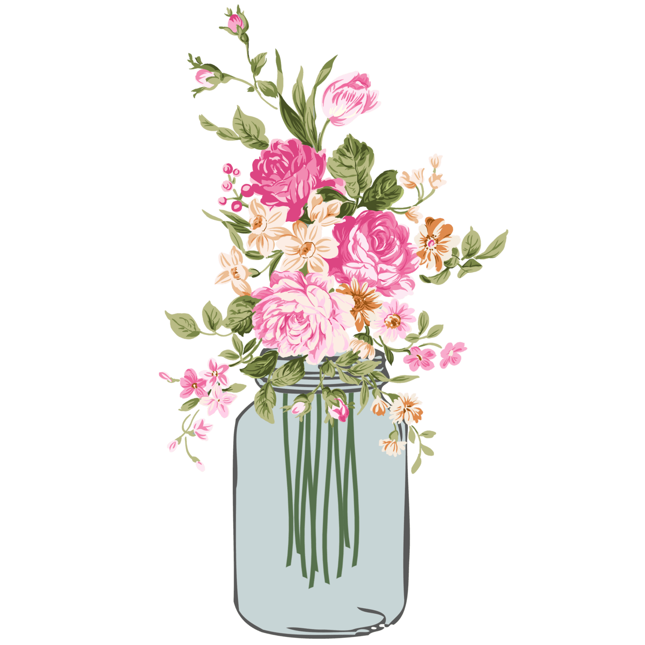 Wedding clipart mason jar digital vintage flower bouquet by itgirldigital transparent