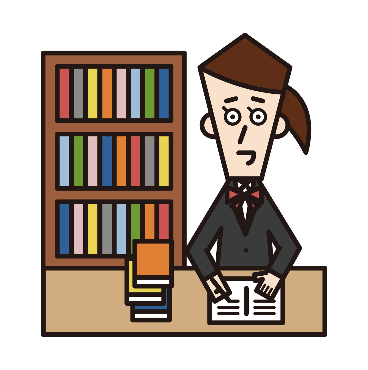 Librarian of man reading book in the library clipart vector