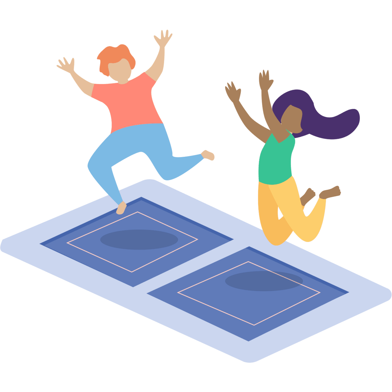 Outdoor trampoline jump ing happy children and parents na clipart image