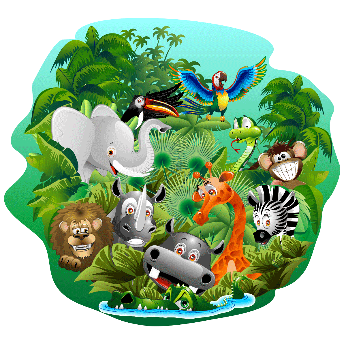 Wall decal jungle animals in celebration decals clipart vector