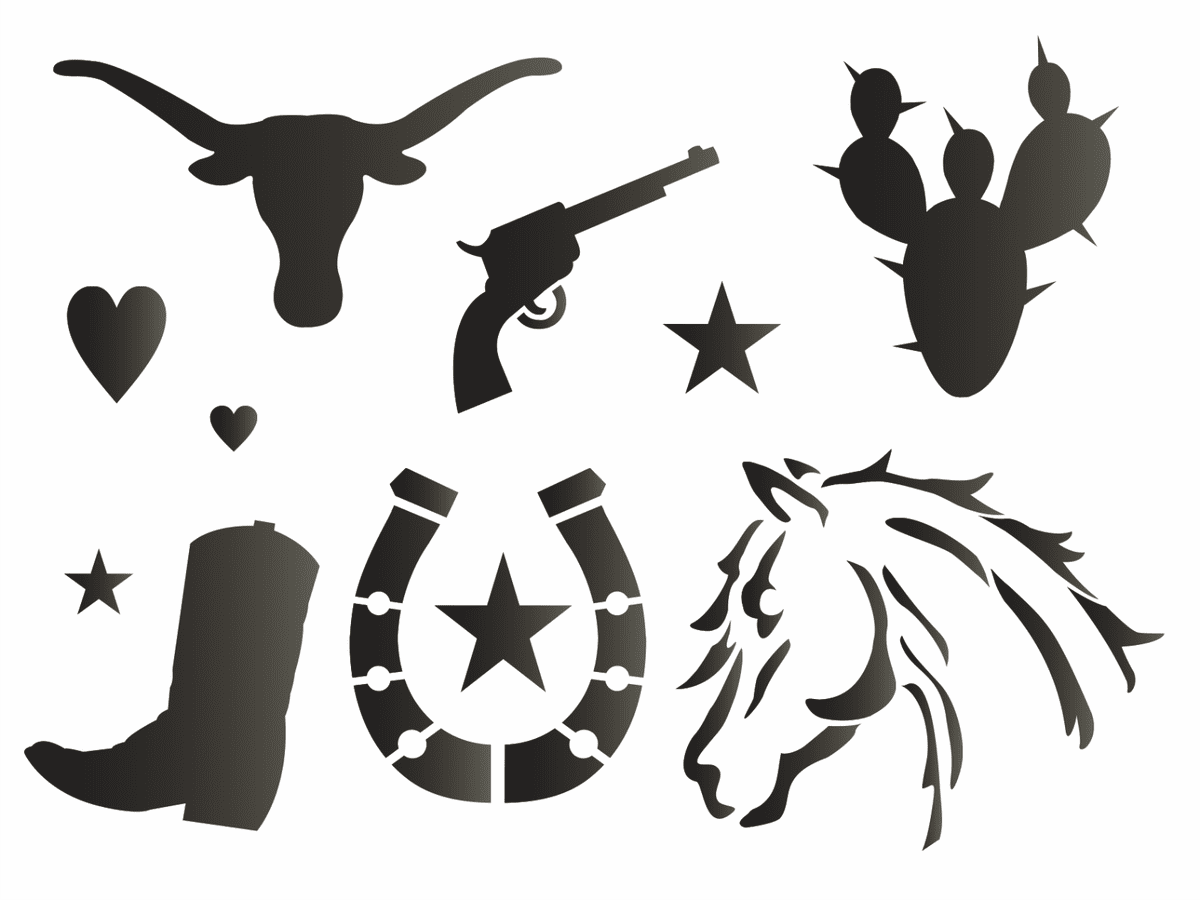 Stencil joanie western cowboy desert cactus horse longhorn gun boot diy signs clipart photo