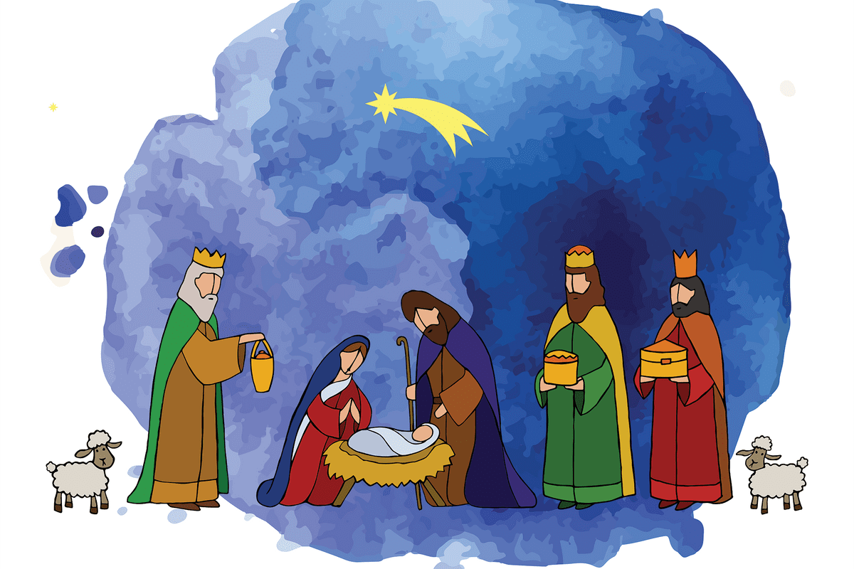 Manger scene away in primer piano sheet music clipart image