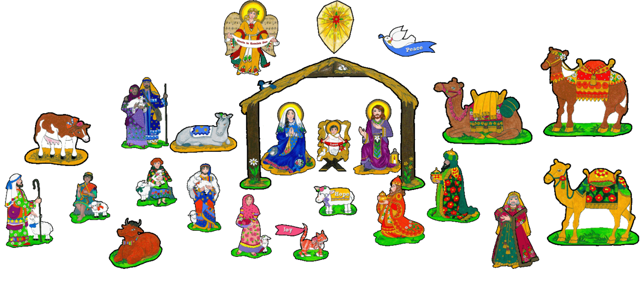 Manger scene boho nativity llco clipart image