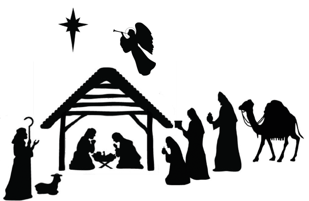 Manger scene silhouette christmas nativity clipart free