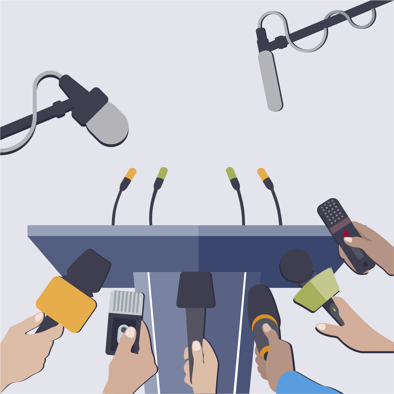 Rostrum with microphones to interview press conference and claim by clipart free