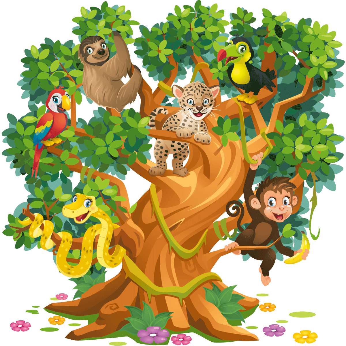Wall decals jungle animals and enchanted tree decal clipart clip art